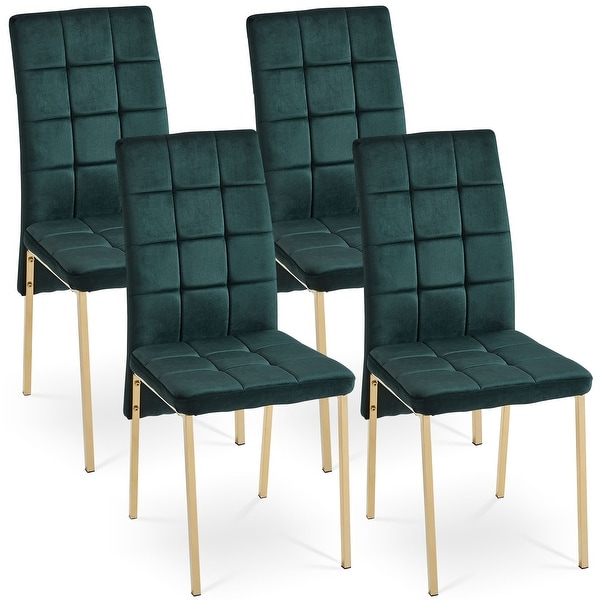 Vintage Design Velvet High Back Nordic Dining Chair Modern Fabric Chair with Golden Color Legs， Set of 4