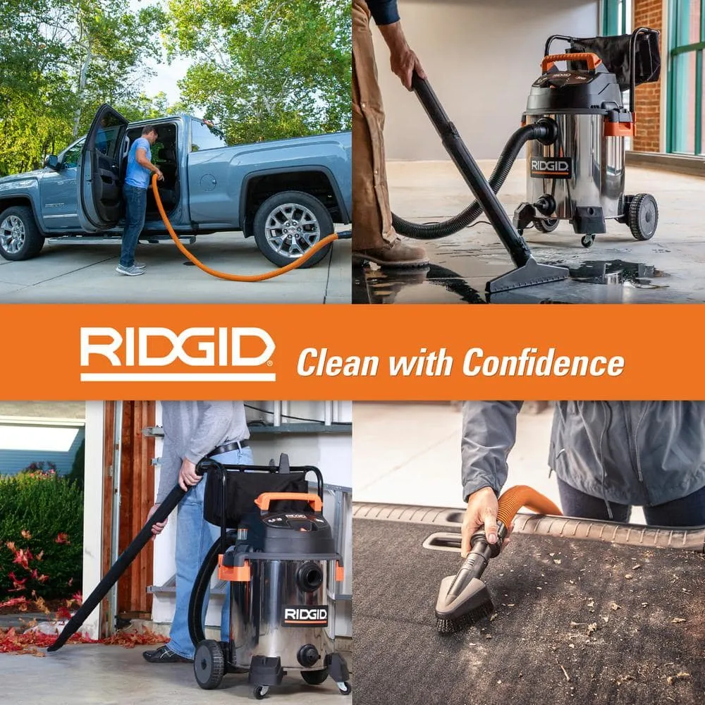 RIDGID 16 Gal. 6.5 Peak HP Stainless Steel Wet/Dry Shop Vac with Fine Dust Filter, 7 ft. Hose, 10 ft. Pro Hose and Accessories WD1956B