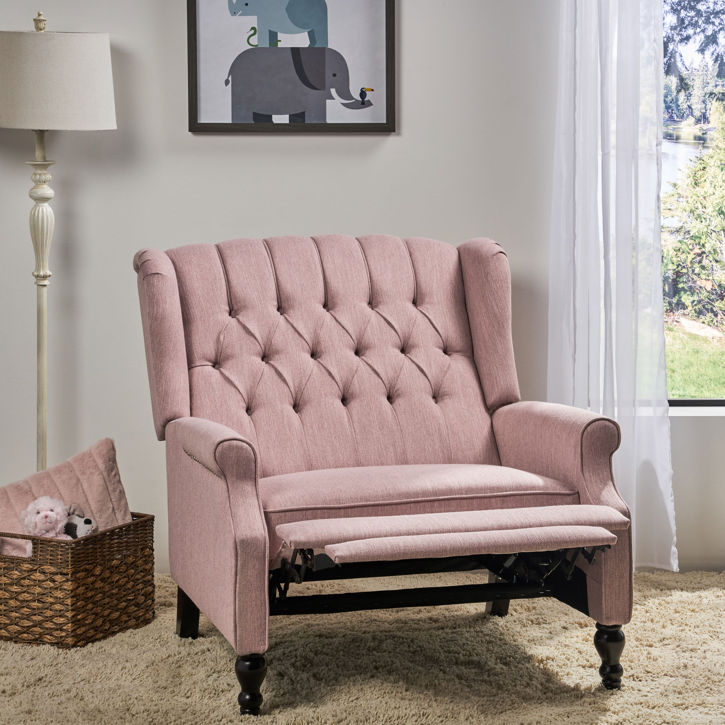 Salome Oversized Tufted Wingback Fabric Push Back Recliner