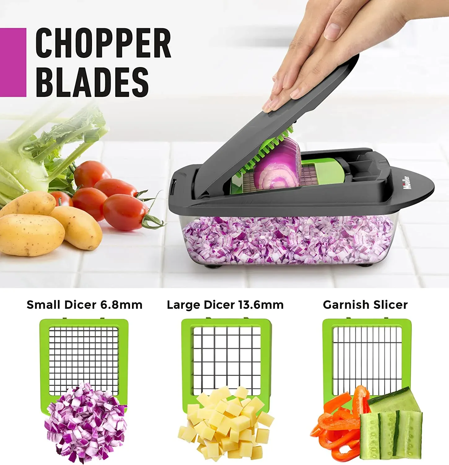 10-in-1, 8 Blade Vegetable Slicer, Onion Mincer Chopper, Vegetable Chopper, Cutter, Dicer, Egg Slicer with Container