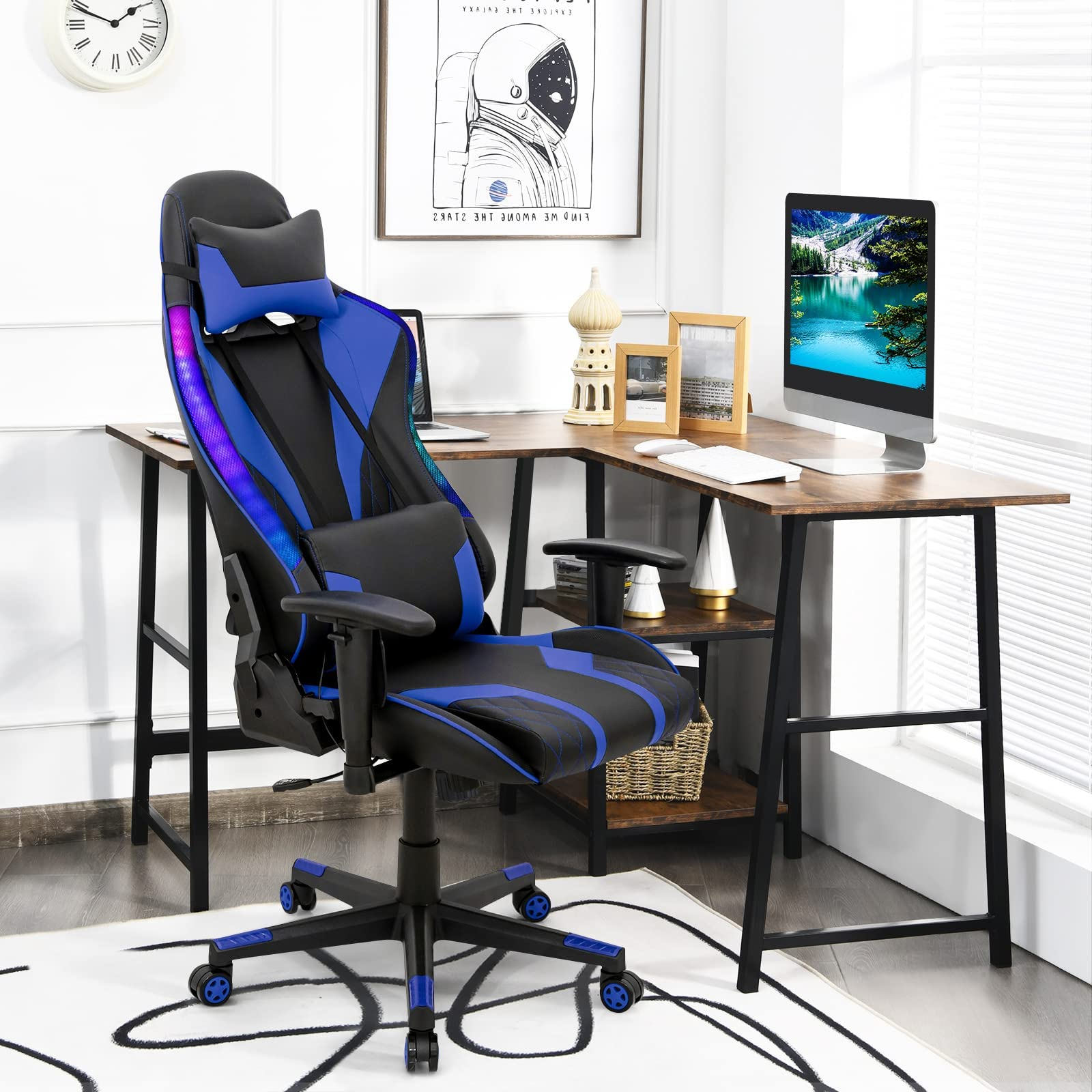 Giantex Gaming Chair with RGB LED Lights, Ergonomic Video Game Chair
