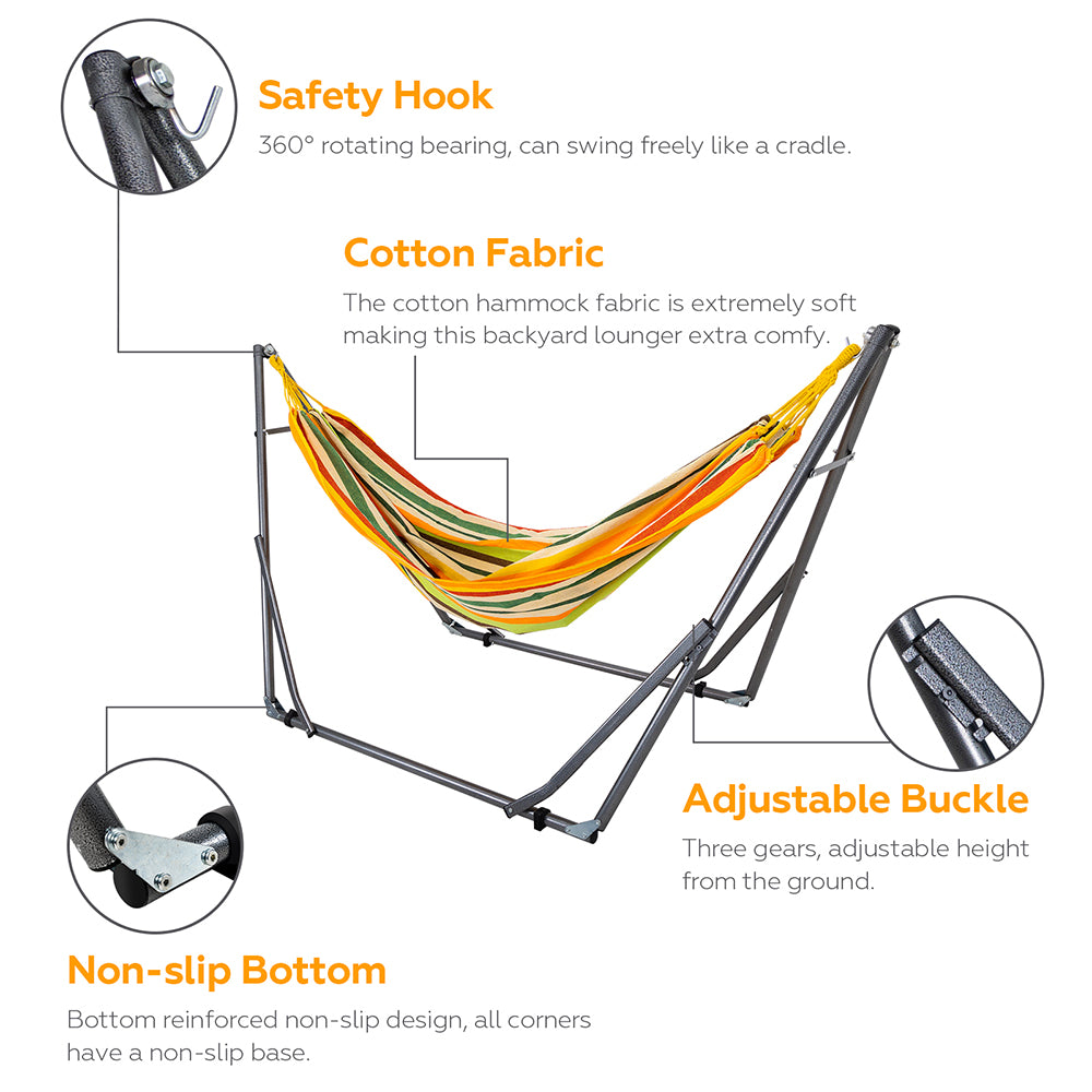 Hammock with Stand, Brazilian Style Hammock Bed with Steel Stand and Carrying Bag, Portable Hammock for Patio Balcony Deck Indoor Outdoor