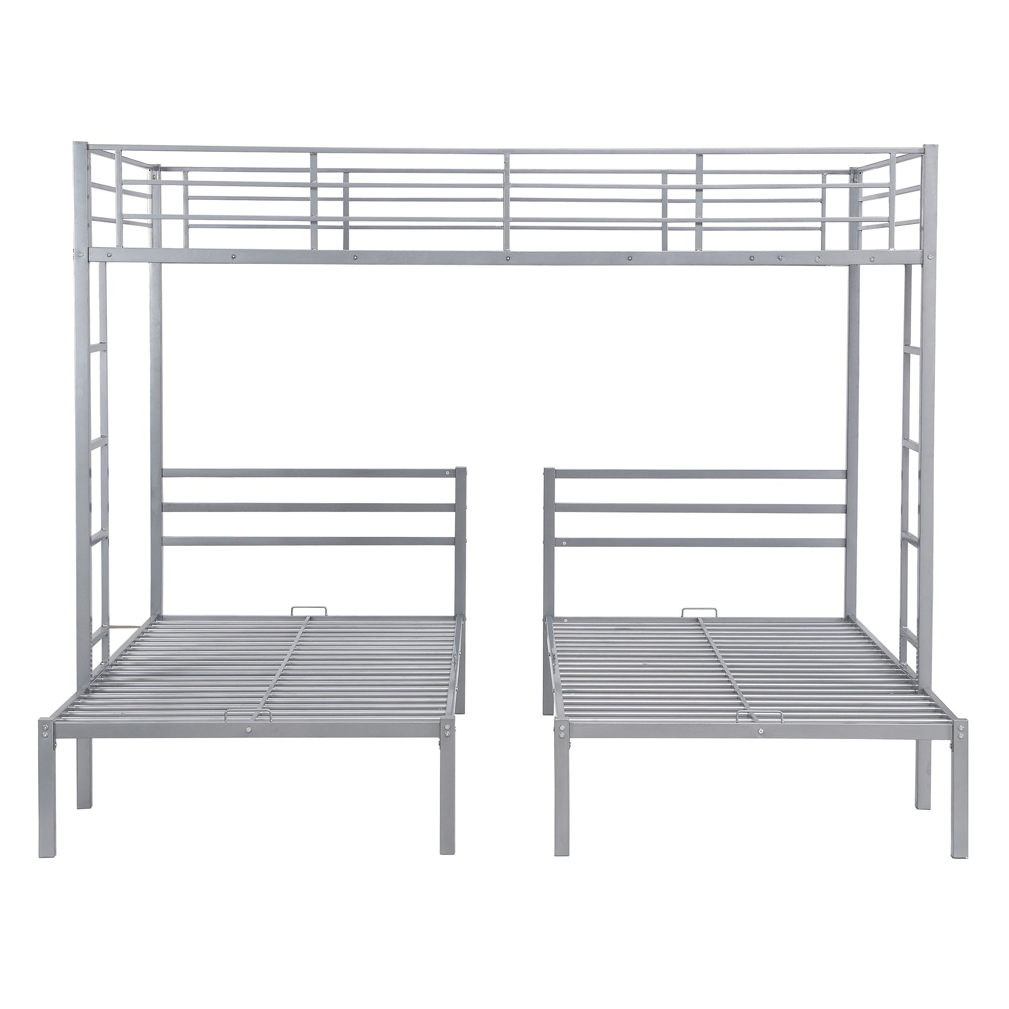 Bellemave Metal Triple Bunk Bed with Ladder, Full over Twin & Twin Bunk Bed for 3 Kids, Teens, Boys & Girl in Bedroom (Silver)