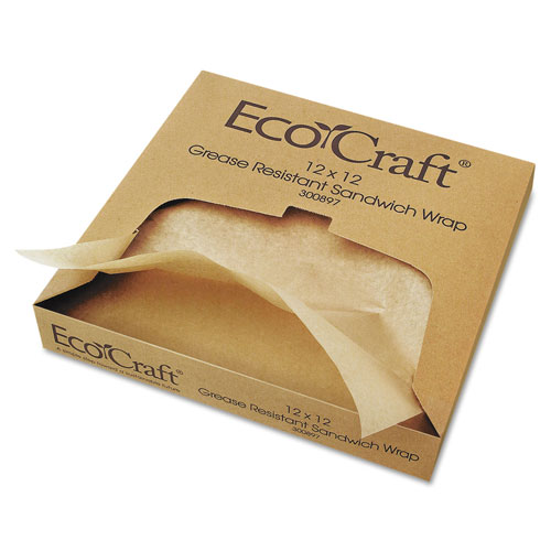 Bagcraft Ecocraft EcoCraft Grease-Resistant Paper Wraps and Liners | Natural， 12 x 12， 1000