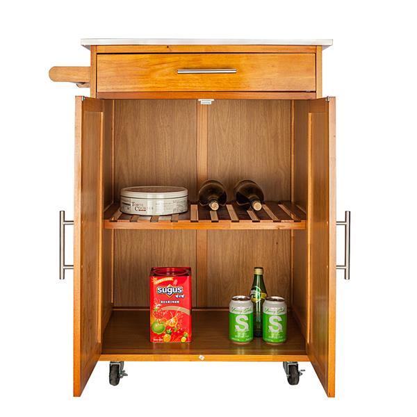 Wulawindy Moveable Kitchen Cart with Stainless Steel Table Top and One Drawer and One Cabinet Sapele