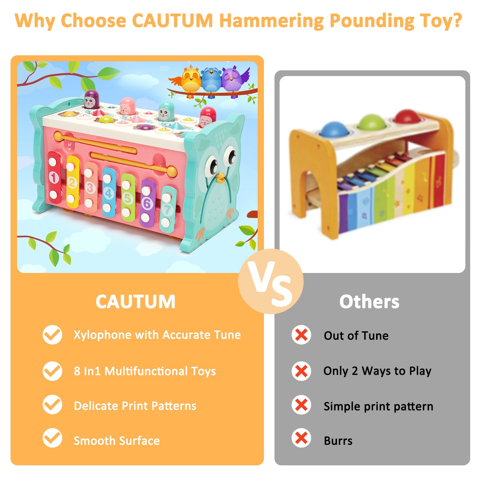 Plastic 8 in 1 Hammering Pounding Toy， Fishing Game for Kids， Montessori Educational Toys for 1 2 3 Year Old Toddler Activities Toy