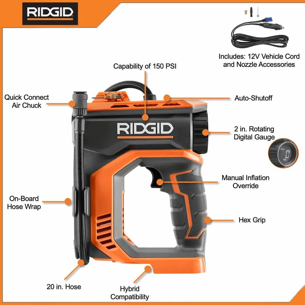 RIDGID 18V Cordless Digital Inflator (Tool Only) R87044