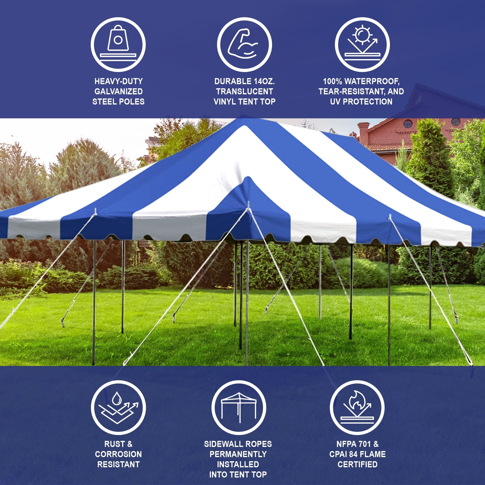 Party Tents Direct Weekender Outdoor Canopy Pole Tent, Blue, 20 ft x 30 ft