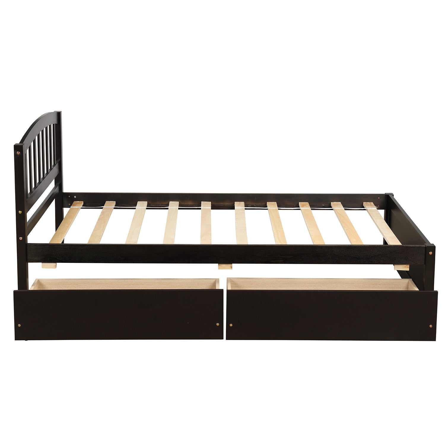 Platform Bed with Storage Drawers, Kids Twin Size Bed Frame No Box Spring Needed, Wood Platform Beds with Headboard and Two Drawers, Modern Single Bed Bedroom Furniture, Espresso, J1164