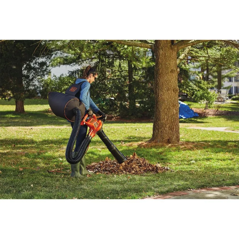 BLACK+DECKER 12 AMP 250 MPH 400 CFM Corded Electric 3-In-1 Backpack Leaf Blower, Vacuum & Mulcher BEBL7000