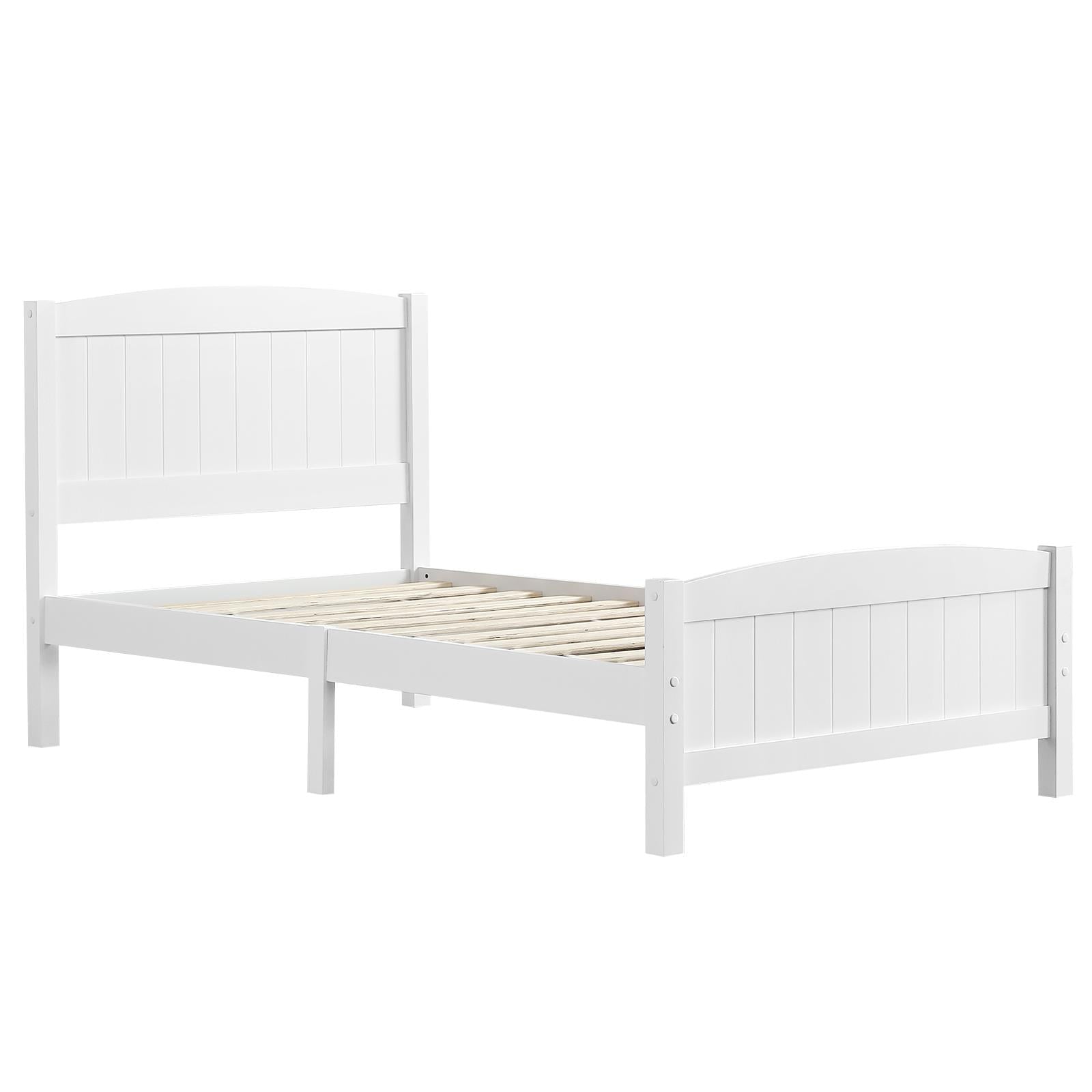 Zimtown Twin Bed Frame,Solid Pine Wood Kids Twin Platform Bed Frame, Bedroom Twin Bed with Headboard for Adults, White