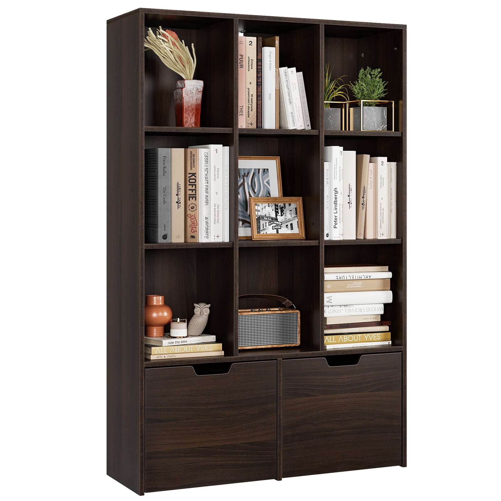 Wooden Bookshelf，Bookcase with Draws，Book Shelf for Bedroom Office Living Room Kids Adults，Storage Cabinet for Kitchen，Pantry，Dining Room Bar 11.8