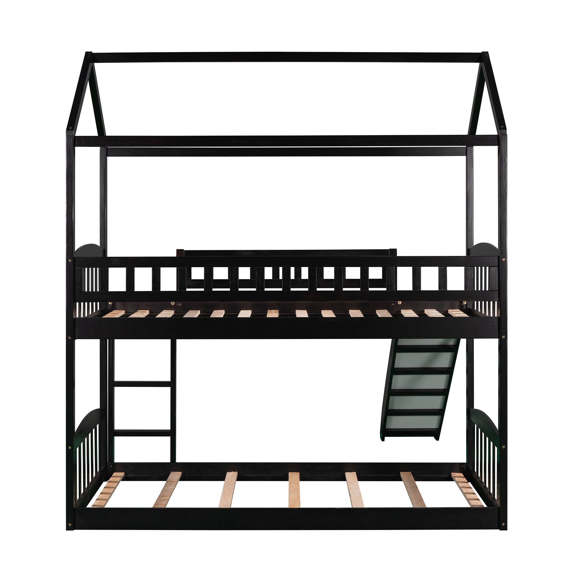 Bellemave Bunk Bed with Slide, Wood Twin Over Twin House Bed Frame with Ladder for Kids Teens(Espresso)