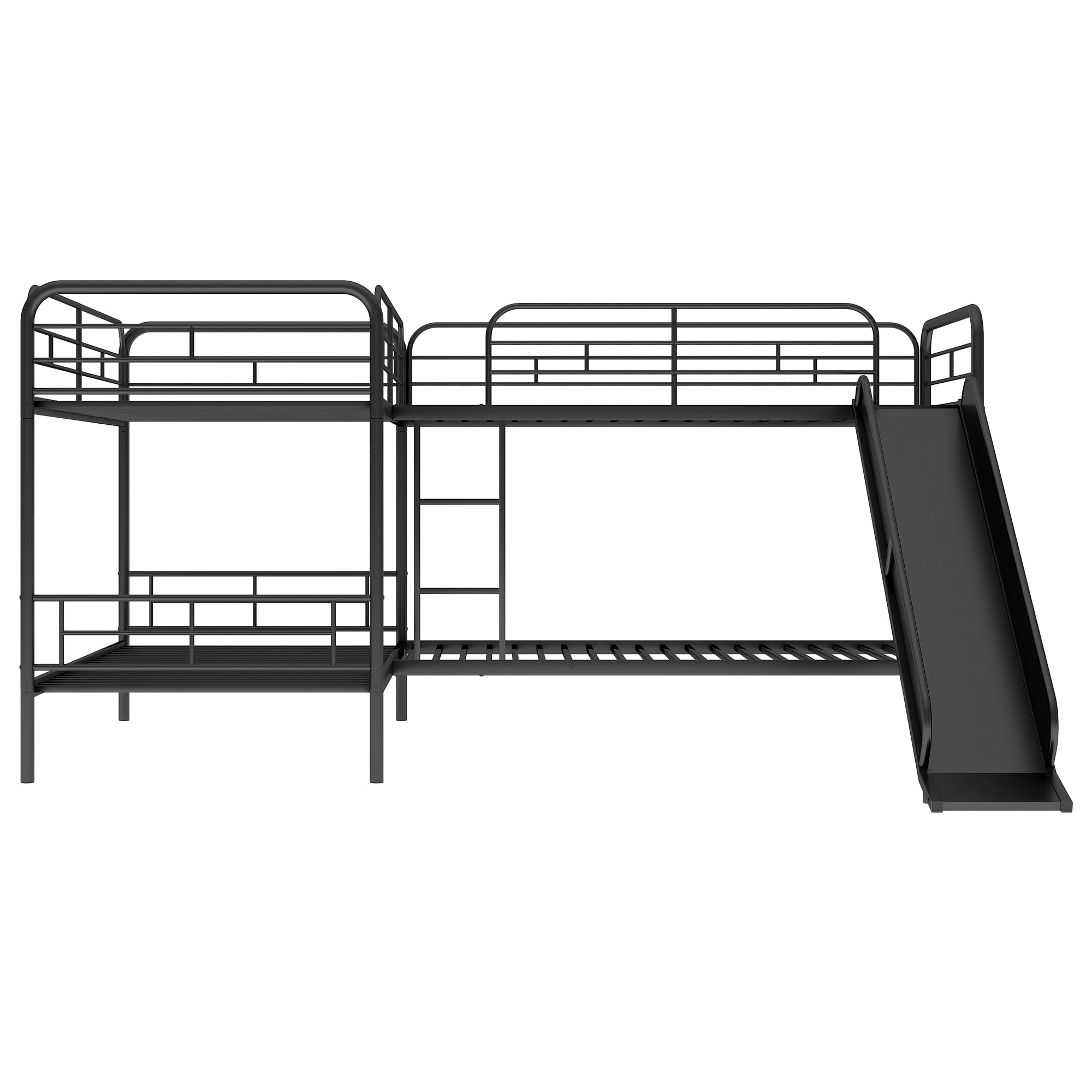 Modern Meta Twin L-Shaped Quadruple Bunk Bed for Kids Bedroom, Black
