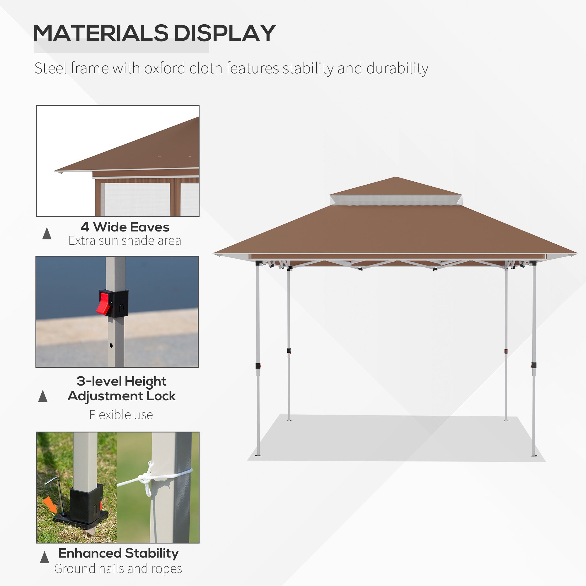 Outsunny 12' x 12' Pop Up Canopy Tent with Netting and Carry Bag, Instant Sun Shelter, Tents for Parties, Height Adjustable, for Outdoor, Garden, Patio, Khaki