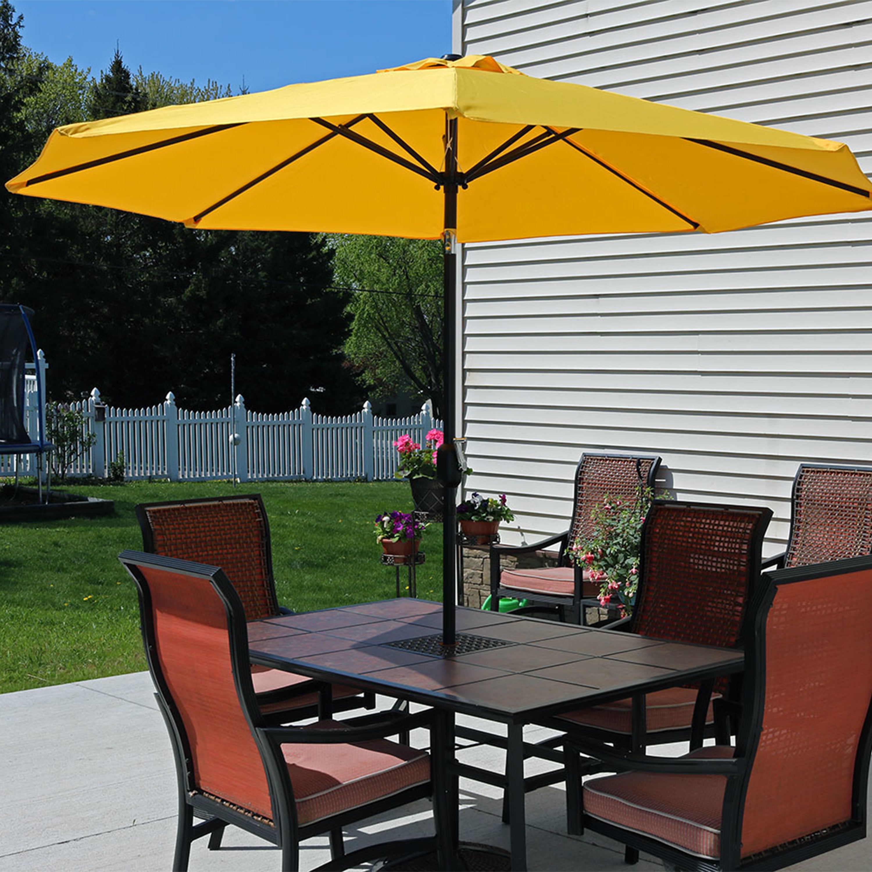 Sunnydaze Outdoor Aluminum Patio Table Umbrella with Polyester Canopy and Push Button Tilt and Crank - 9' - Gold