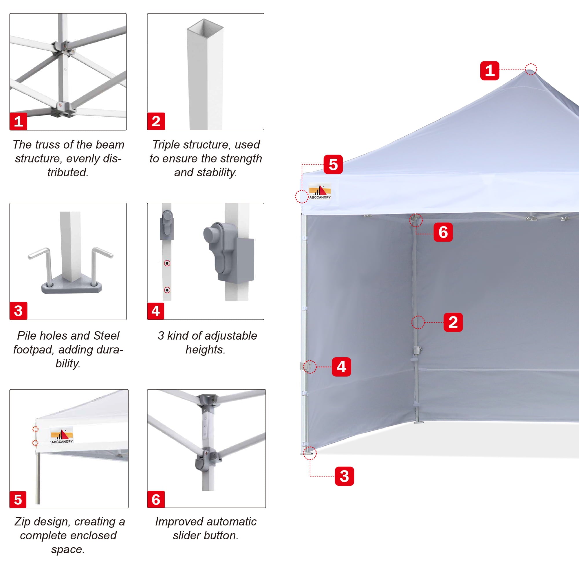 ABCCANOPY 10 ft x 10 ft Metal Pop-Up Commercial Canopy Tent with walls, White
