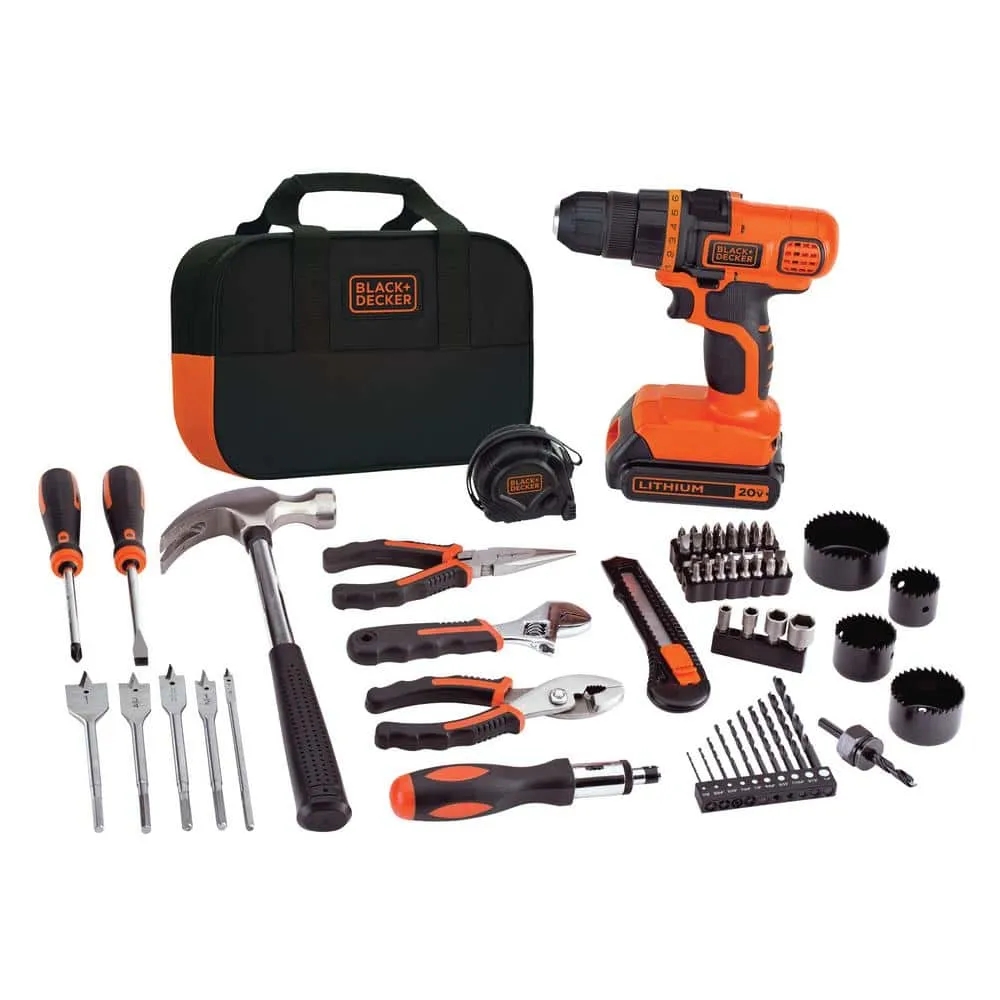 BLACK+DECKER 20V MAX Lithium-Ion Cordless Drill and Project Kit with (1) 1.5Ah Battery, Charger, and Kit Bag LDX120PK
