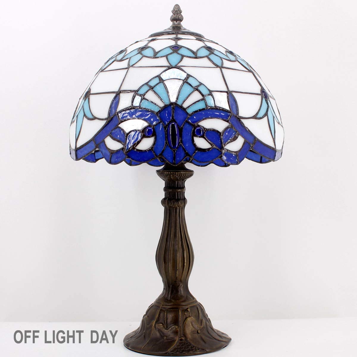SHADY  Table Lamp Navy Blue Baroque Stained Glass Style Desk Bedside Reading Light 12X12X18 Inches Decor Bedroom Living Room Home Office S003B Series