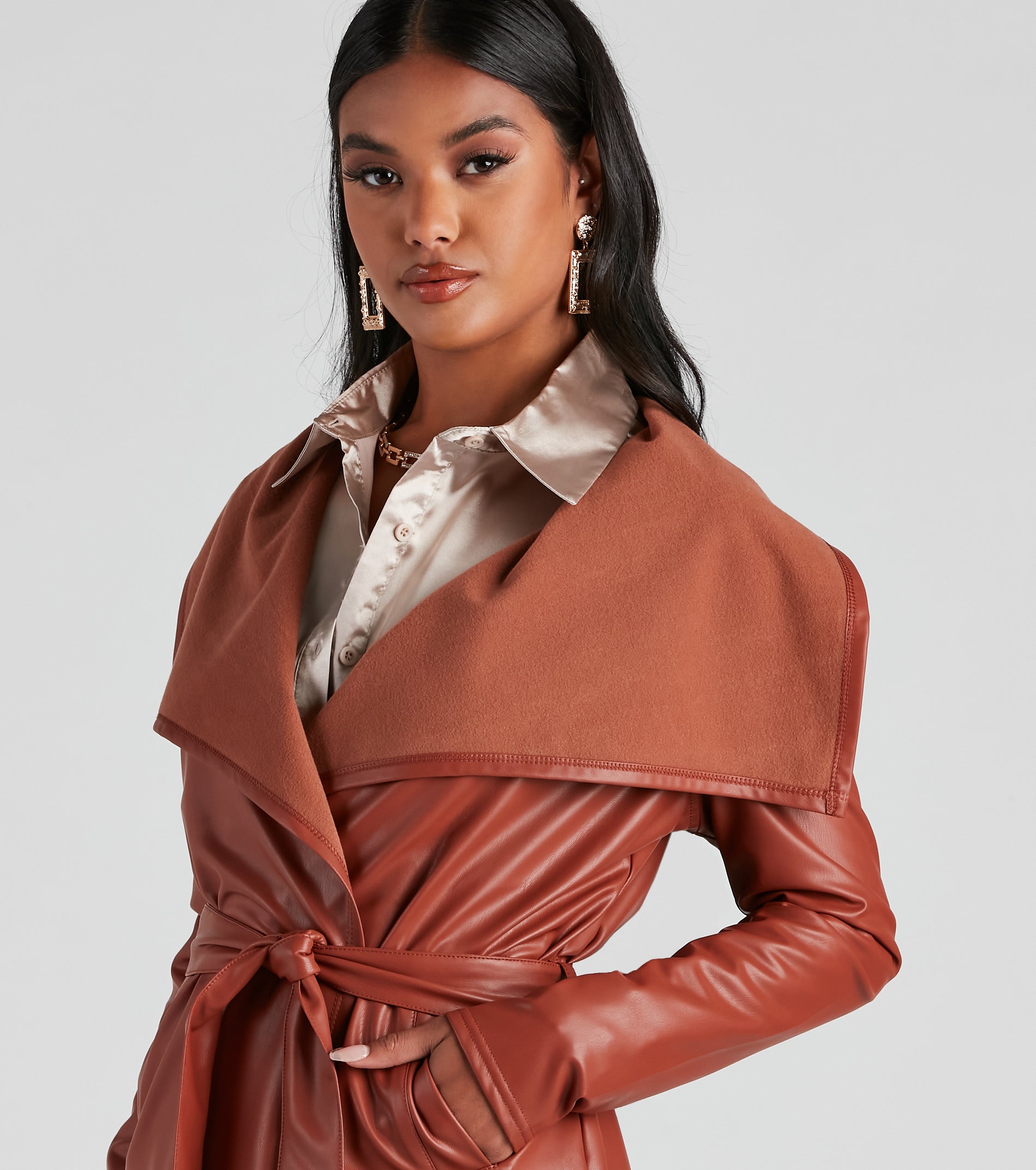 Elevated And Chic Faux Leather Trench