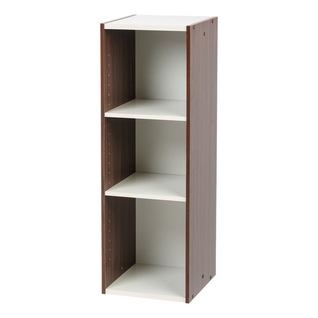 Space Saving Cube Organizer With Height Adjustable Narrow Shelves， Walnut Brown