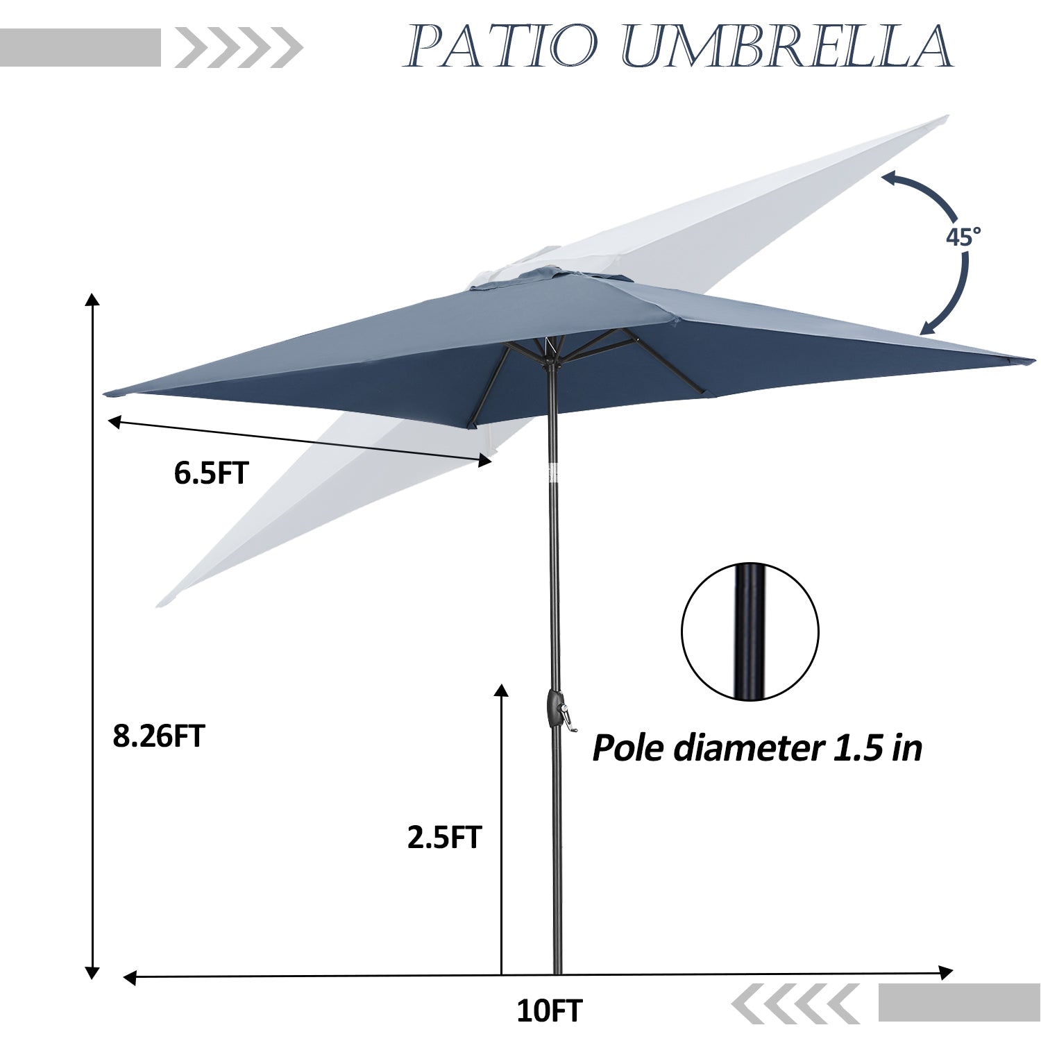 Wesfital 10' Rectangular Patio Lawn Market Umbrella Outdoor Table Umbrellas Market Center Umbrellas with Push Button Tilt for Garden, Lawn & Pool,Navy Blue