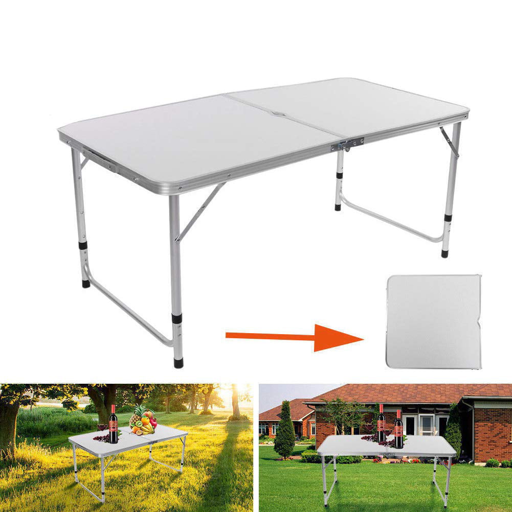 100PCS 4Ft Portable Multipurpose Folding Table Collapsible Picnic Aluminum Adjustable Table White Fold Up Square Desk for Hiking Camping Wedding Dining Party Patio Outdoor BBQ Yard