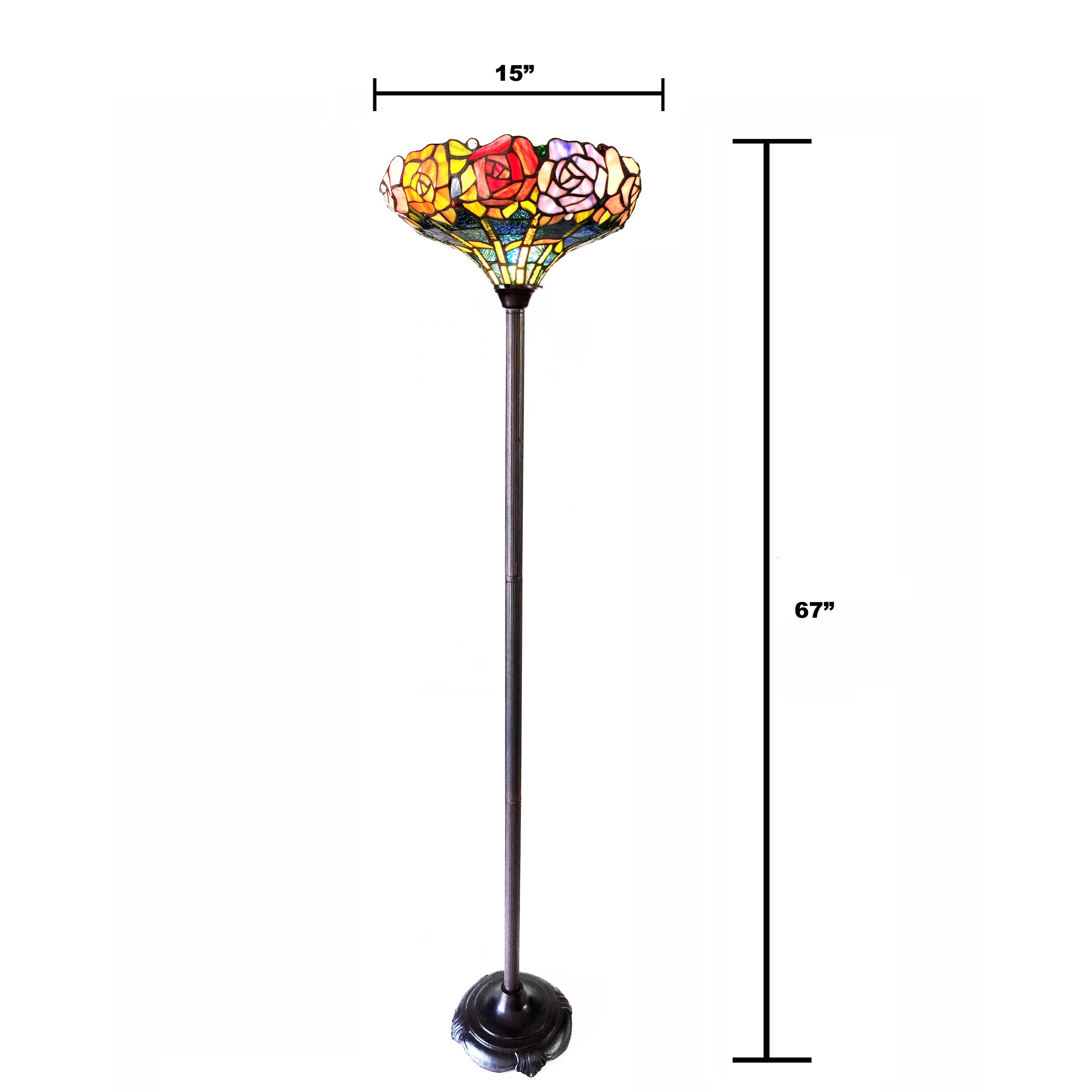 RADIANCE Goods -Style Floral Stained Glass Torchiere Floor Lamp 67" Height