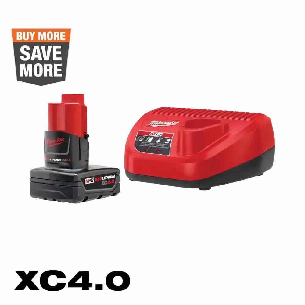 Milwaukee M12 12-Volt Lithium-Ion XC Battery Pack 4.0 Ah and Charger Starter Kit 48-59-2440