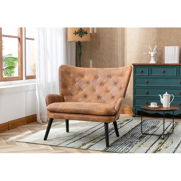 Cozy Mid-Century Accent Chair with High Back and Padded Seat， Coffee