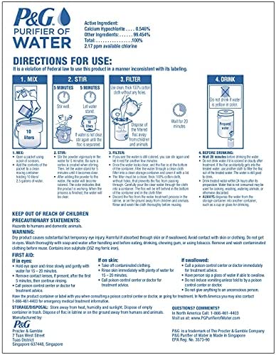 P&G Purifier of Water Portable Water Purifier Packets (Box of 240 Packets). Emergency Water Filter Purification Powder Packs for Camping, Hiking, Backpacking, Hunting, and Traveling.