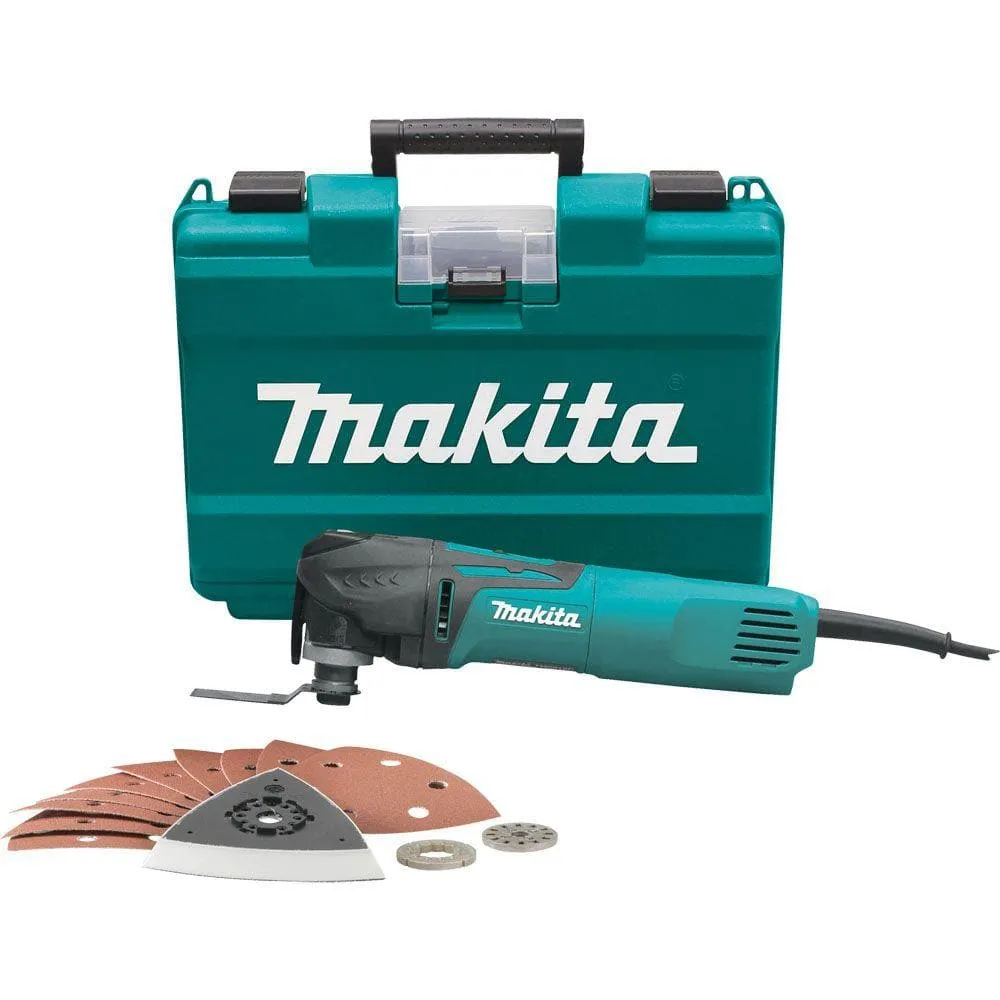 Makita 3 Amp Corded Variable Speed Oscillating Multi-Tool Kit With Blade, Sanding Pad, Sandpaper, Adapter, Hard Case TM3010CX1