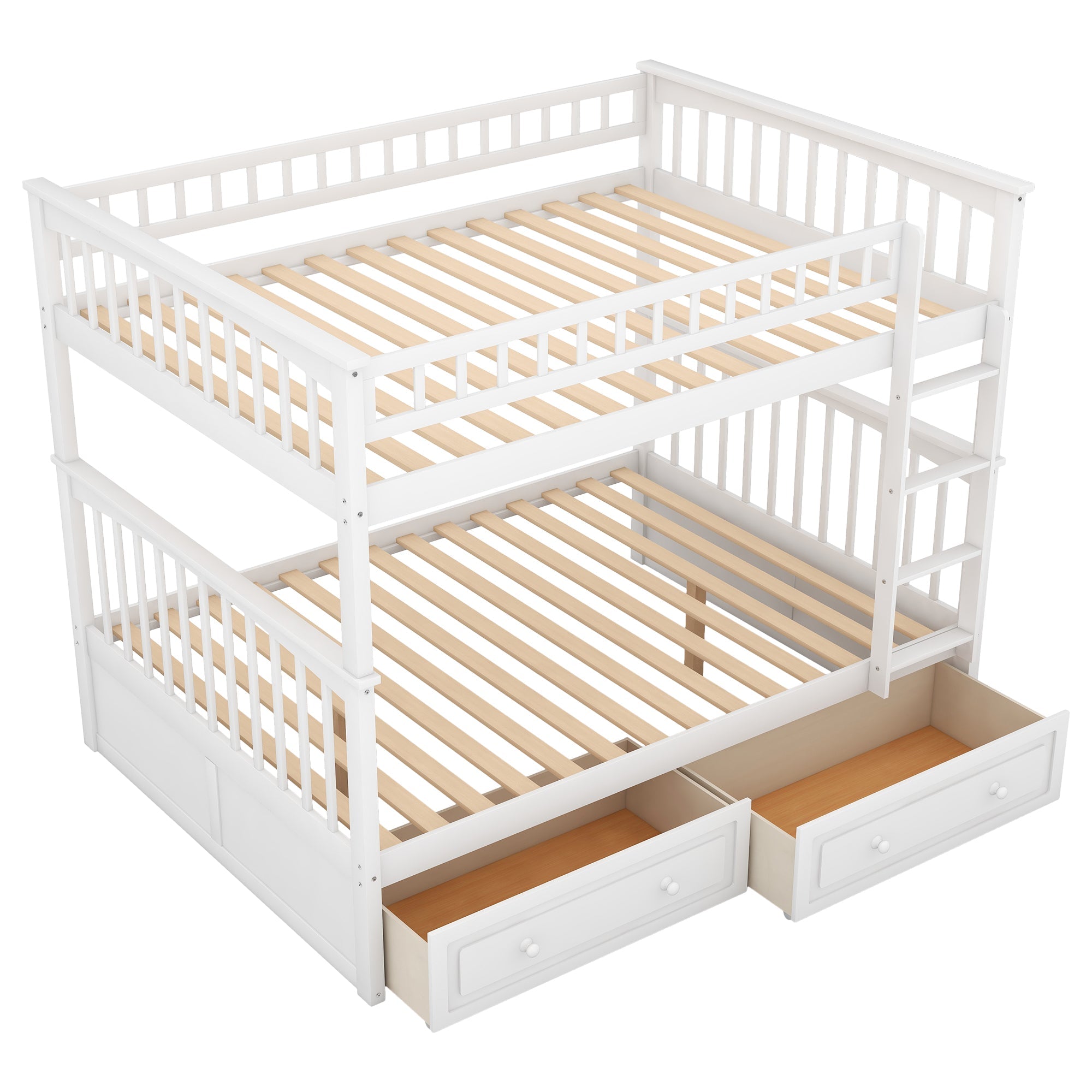 Euroco Pine Wood Bunk Bed With Storage, Full-Over-Full, White