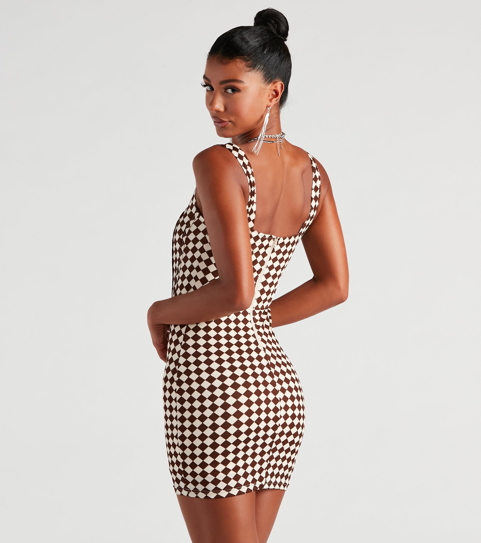 Play The Game Checker Mini Dress