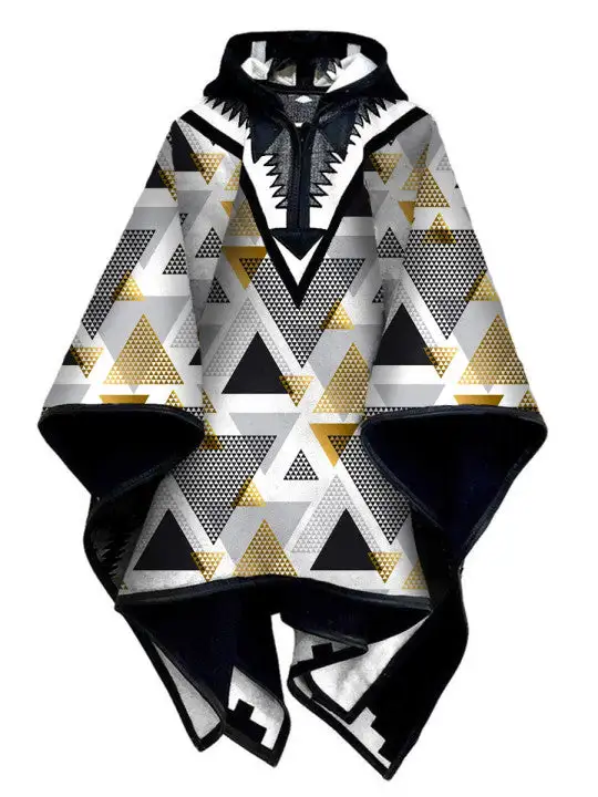Casual Geometric Printed Hooded Cape