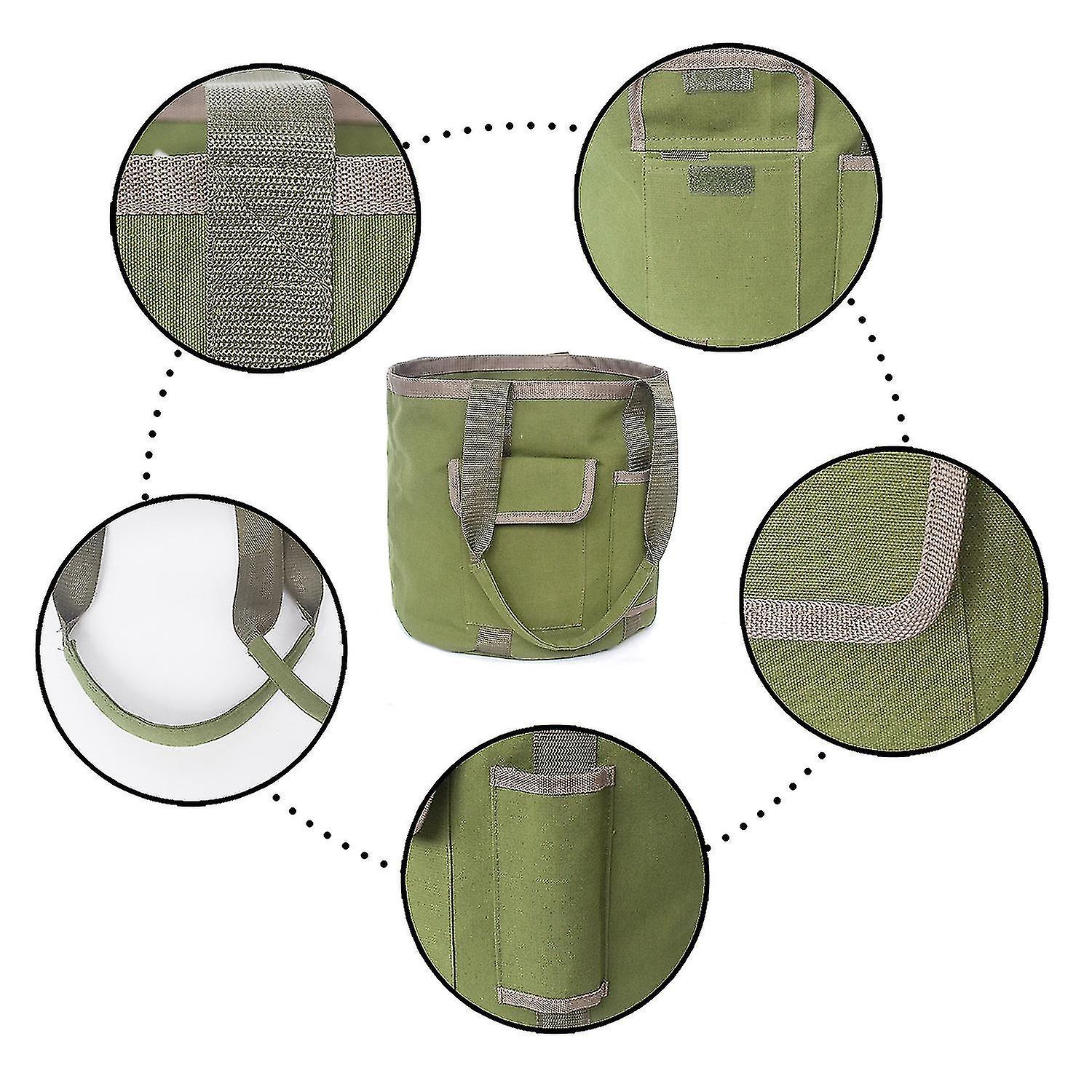 Reusable Portable Bucket Garden Tool Bag Waterproof Canvas Gardening Tote Storage Pouch For Farm Work