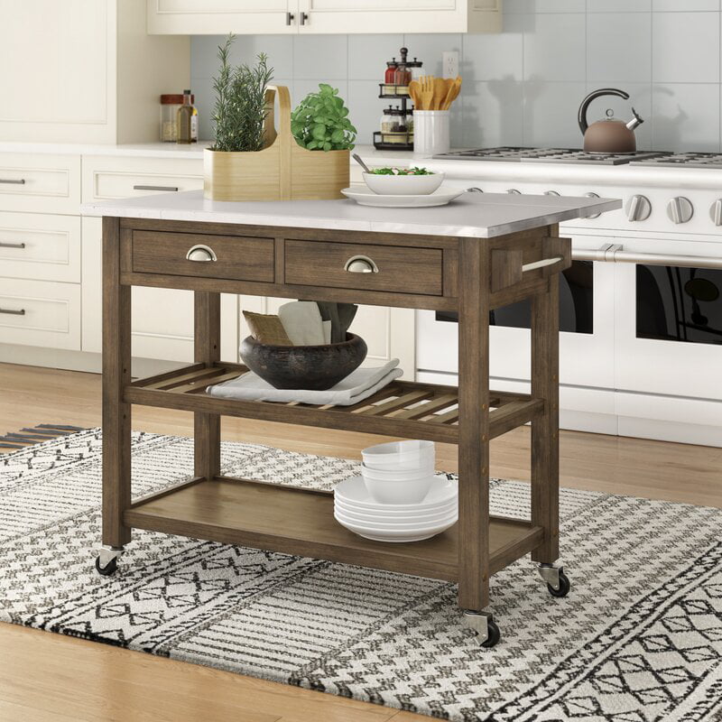 Boraam Sonoma Drop Leaf Wood Kitchen Cart with Stainless Steel Top - Barnwood Wire-Brush Finish