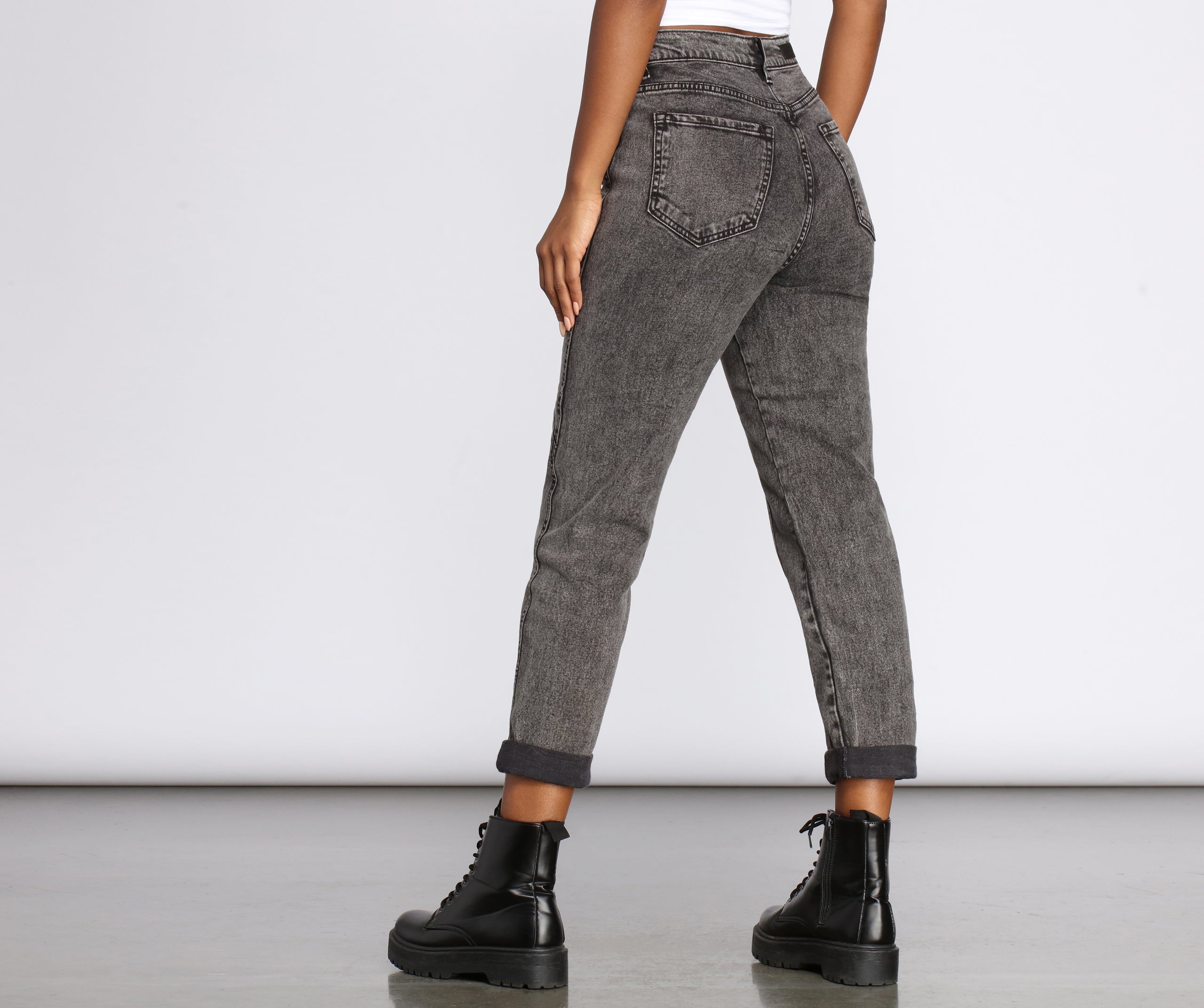 High Rise Button Front Mom Jeans