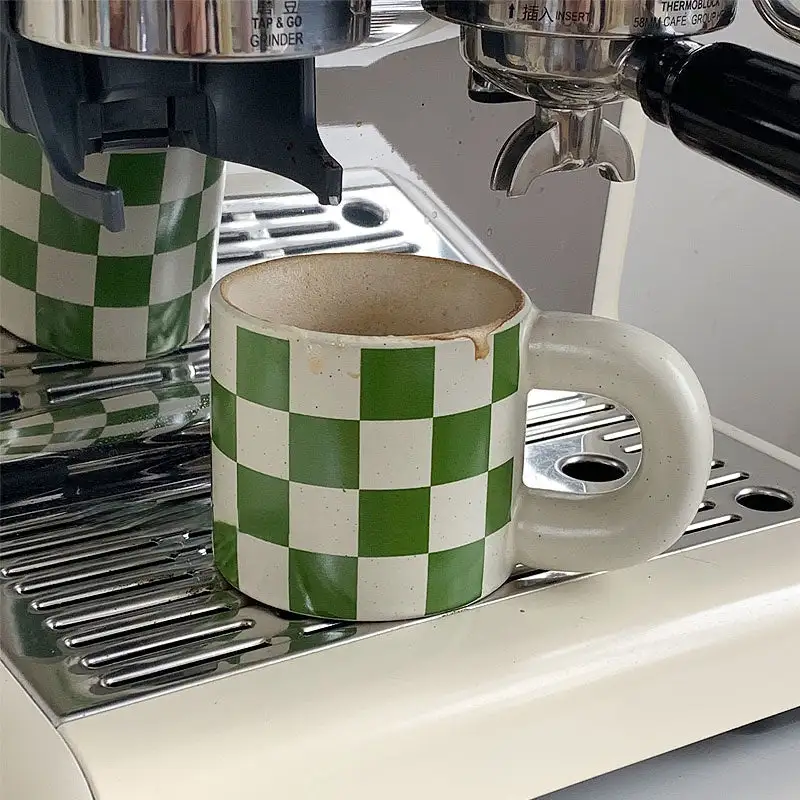Quirkyquests Retro Green Checkerboard Ceramic Mug