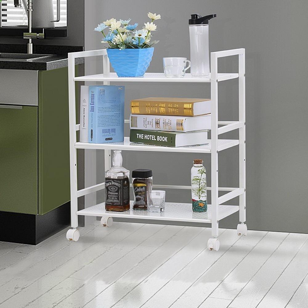 3 Tiers Rolling Cart， Kitchen Island for Home， Portable Storage Cart with Wheels， Movable Widen Rolling Storage Cart - White