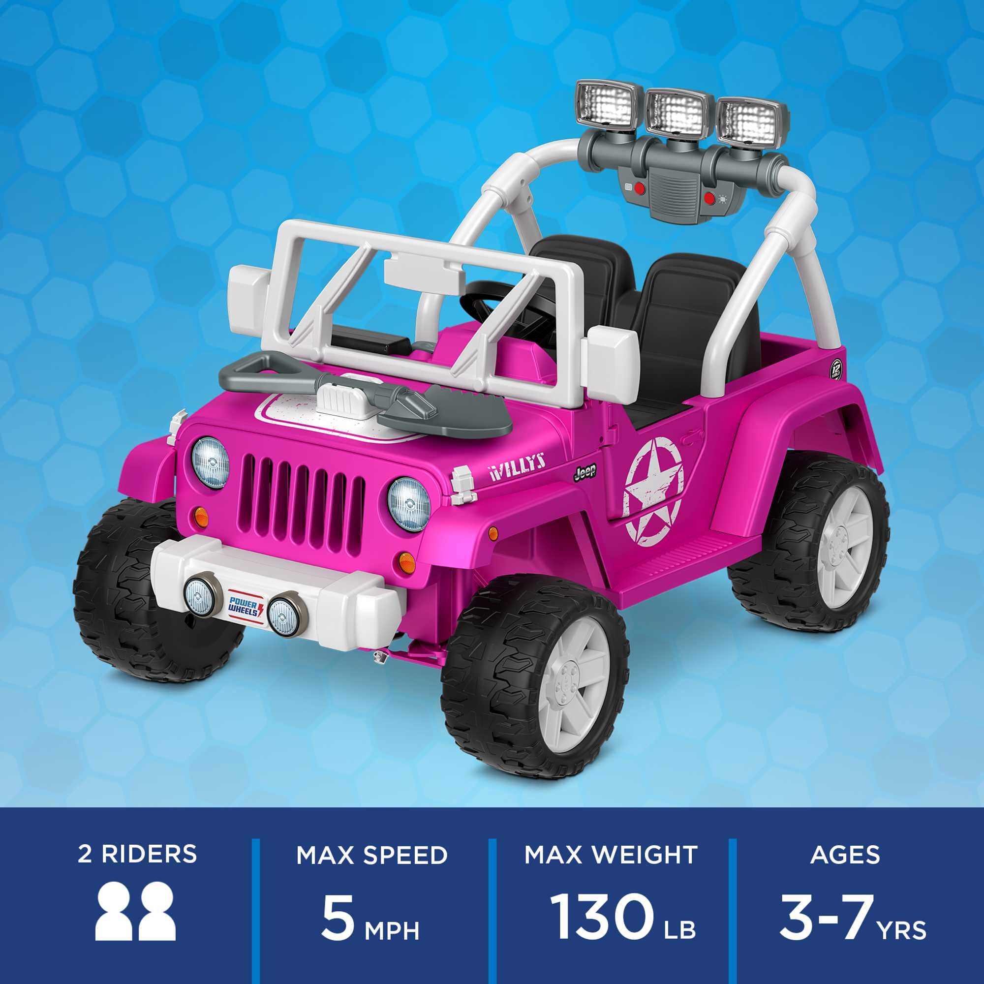 Power Wheels Jeep Wrangler Willys Battery-Powered Ride-On Vehicle with Lights & Sounds, Pink
