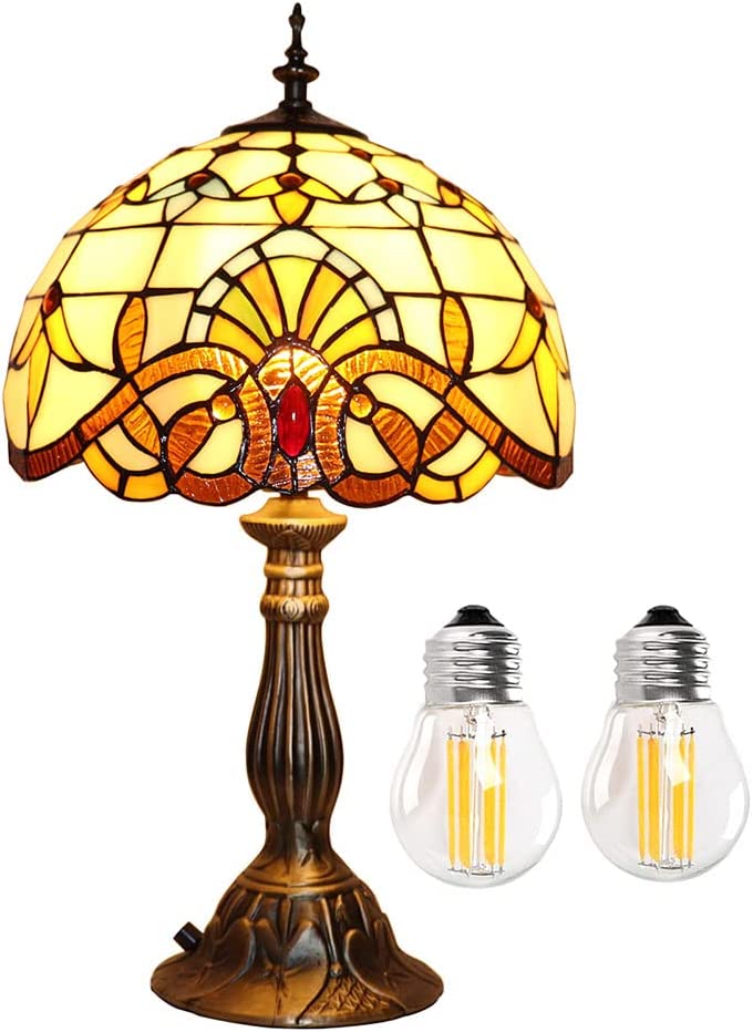 SHADY  Lamp Stained Glass Lamp 12x12x19 Inches Decorative Style Table Lamp for Living Room Bedroom with 2 LED Bulbs