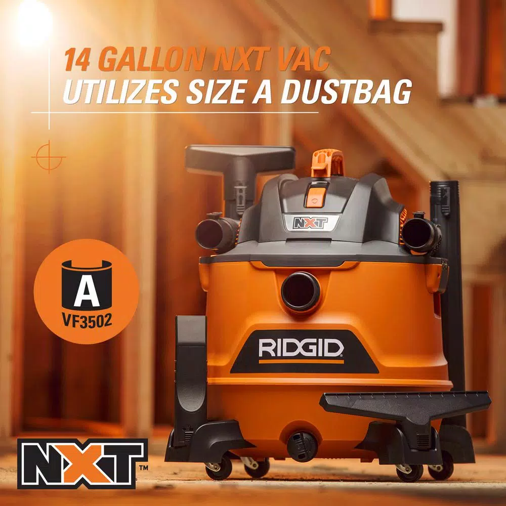 RIDGID 14 Gal. 6.0-Peak HP NXT Wet/Dry Shop Vacuum with Filter， Dust Bags， Hose and Accessories and#8211; XDC Depot