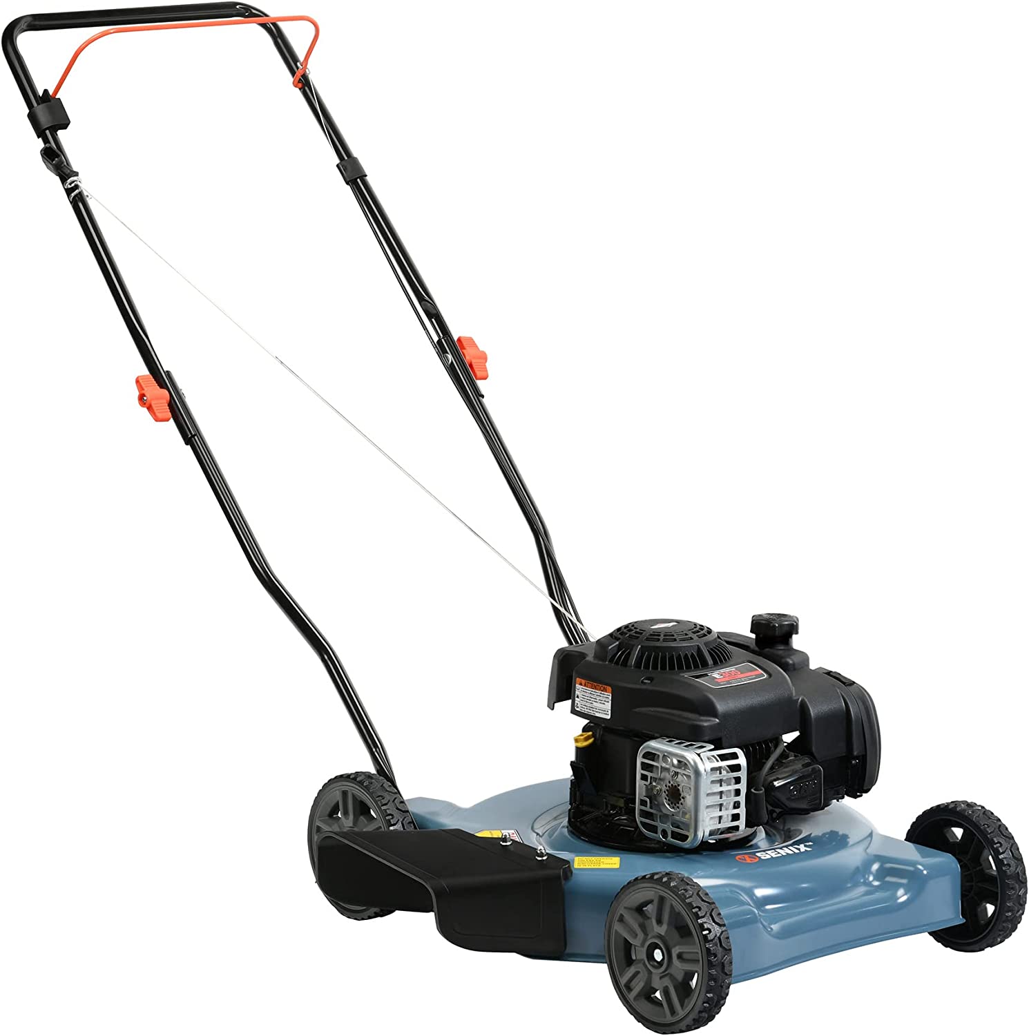 SENIX Gas Lawn Mower， 20-Inch， 125 cc 4-Cycle Briggs and Stratton Engine， Push Lawnmower with Side Discharge， 3-Position Height Adjustment， LSPG-L2， Blue