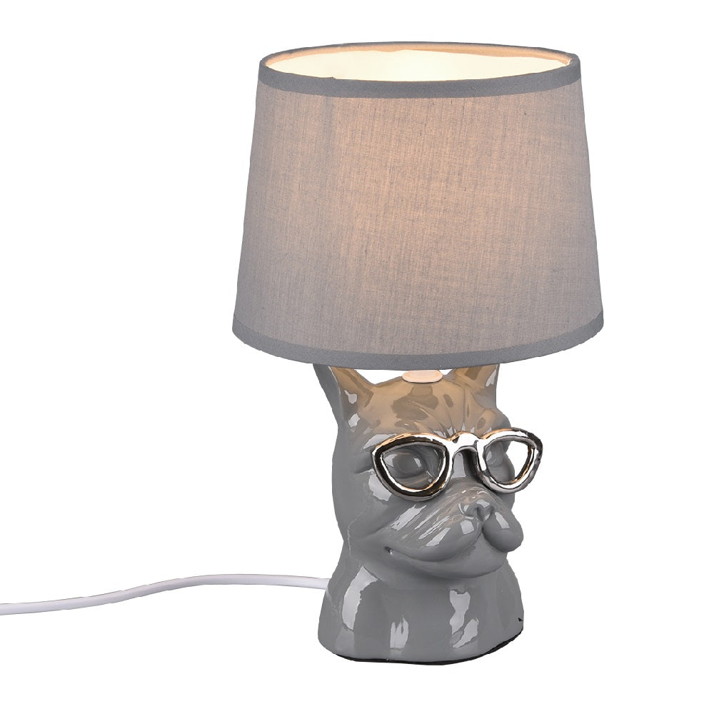 Britalia BR50231011 Grey Ceramic Bulldog Puppy Dog Retro Table Lamp with Grey Shade