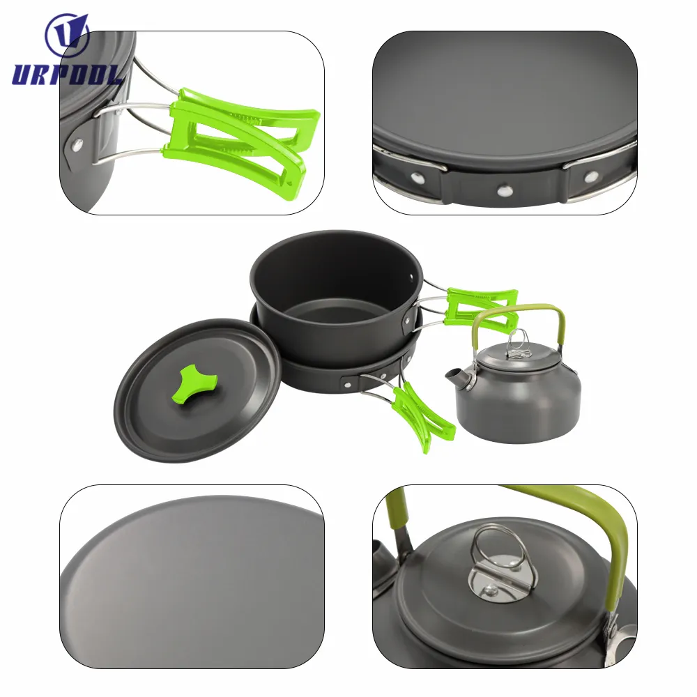 Portable camping cookware set Folding Cookset Campfire cooking Pans Set Equipment Lightweight Pots Pans with Mesh Bag