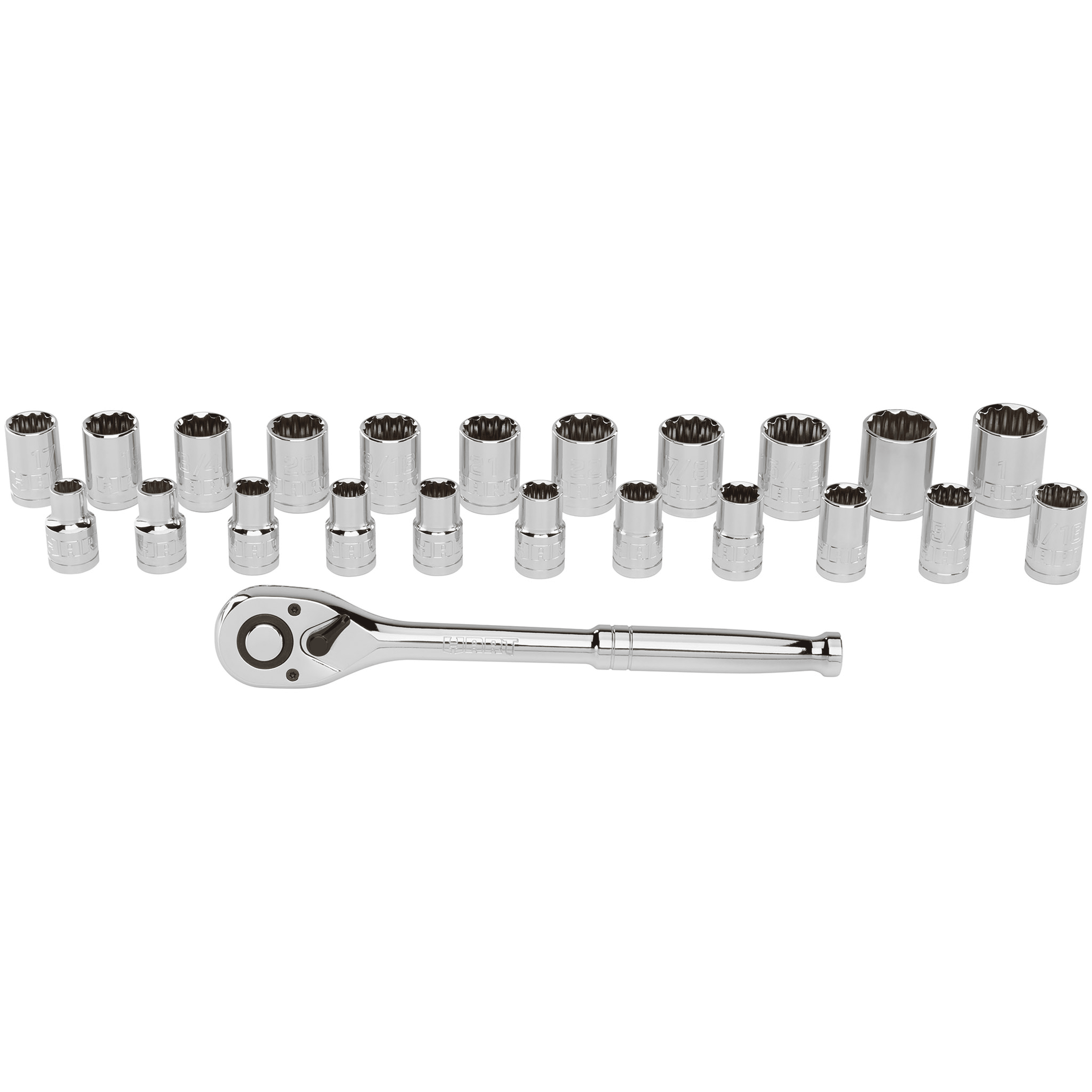 HART 23-Piece 1/2-Inch Drive Mechanics Set with Socket Wrench Ratchet and Sets， Chrome Finish