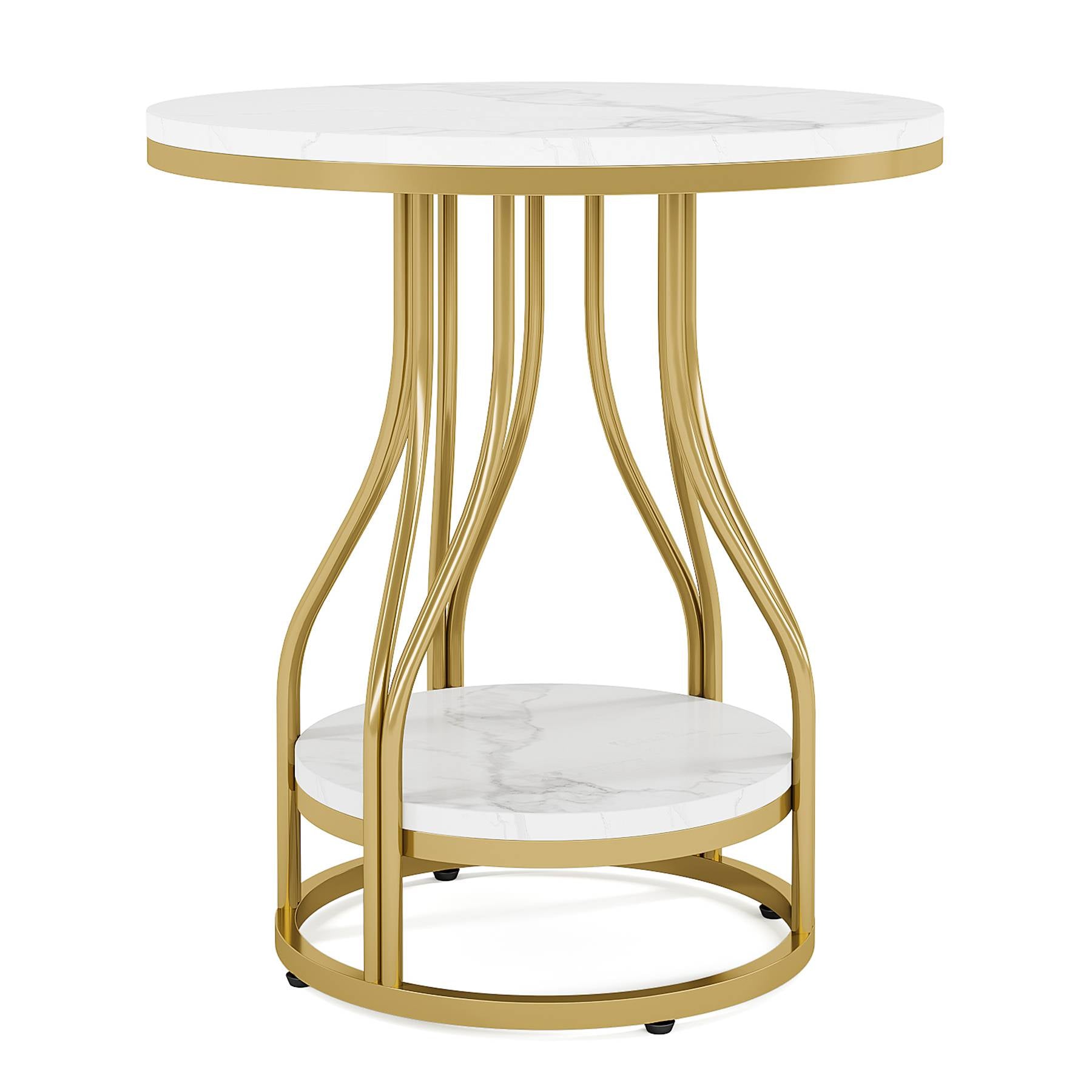 2-Tier End Table, Round Sofa Side Table with Metal Frame
