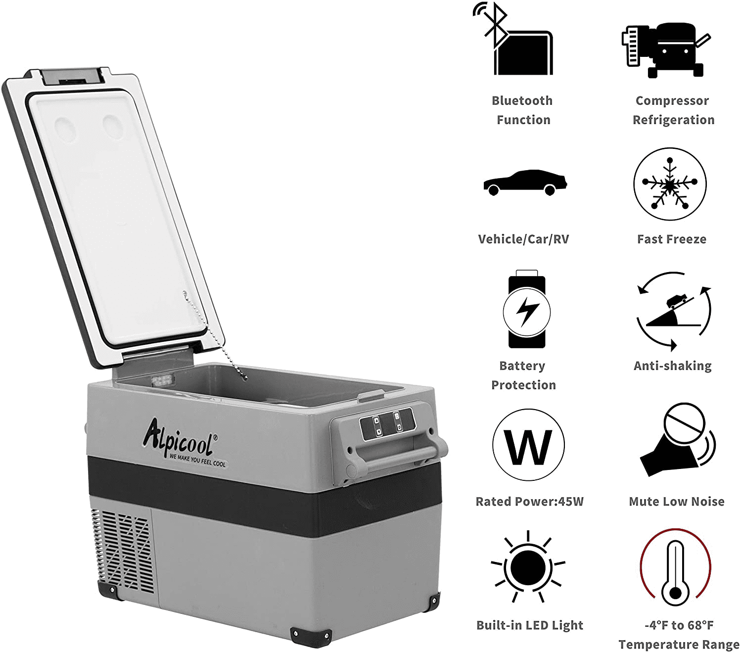 Alpicool CF45 Portable Refrigerator with SC12 Soft Cooler, 12 Volt Car Freezer 48 Quart(45 Liter) Vehicle, Car, Truck, RV, Boat, Mini fridge freezer for Driving, Travel, Fishing, Outdoor -4°F to 68°F