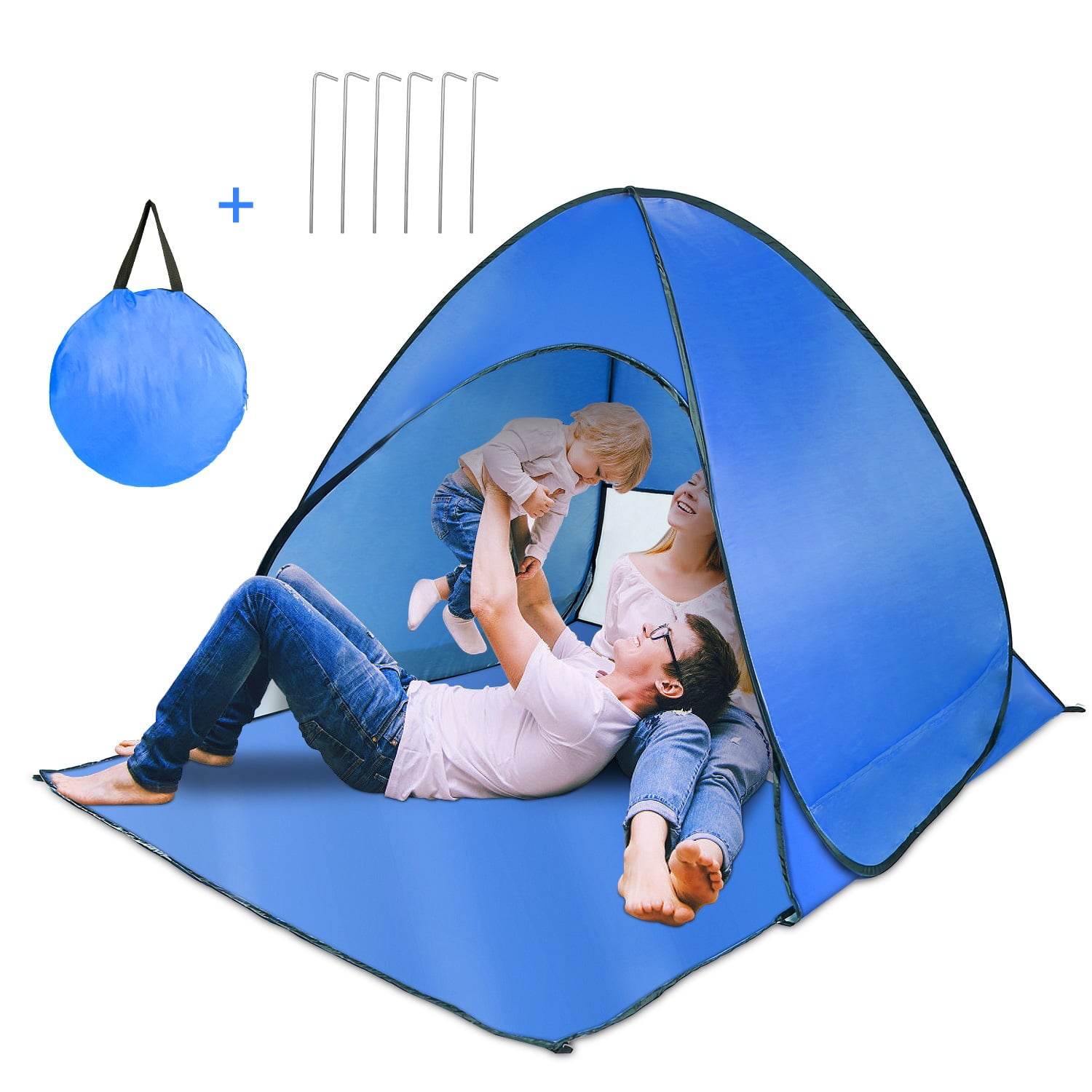 iMountek Pop Up Beach Tent Outdoor Camping Fishing Sun Shade Shelter Anti-UV Automatic Waterproof Tent Canopy 2/3 Man Camping Tent， Blue